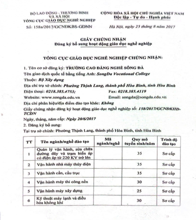 Giấy phép đăng ký hoạt động giáo dục nghề nghiệp